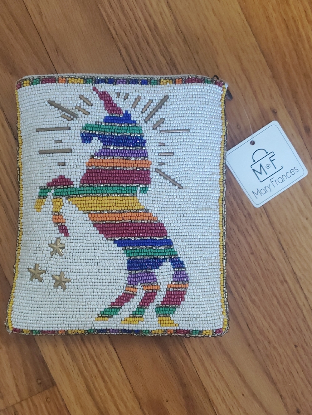 Mary Frances Beaded Rainbow Unicorn Zip Pouch Crossbody Purse